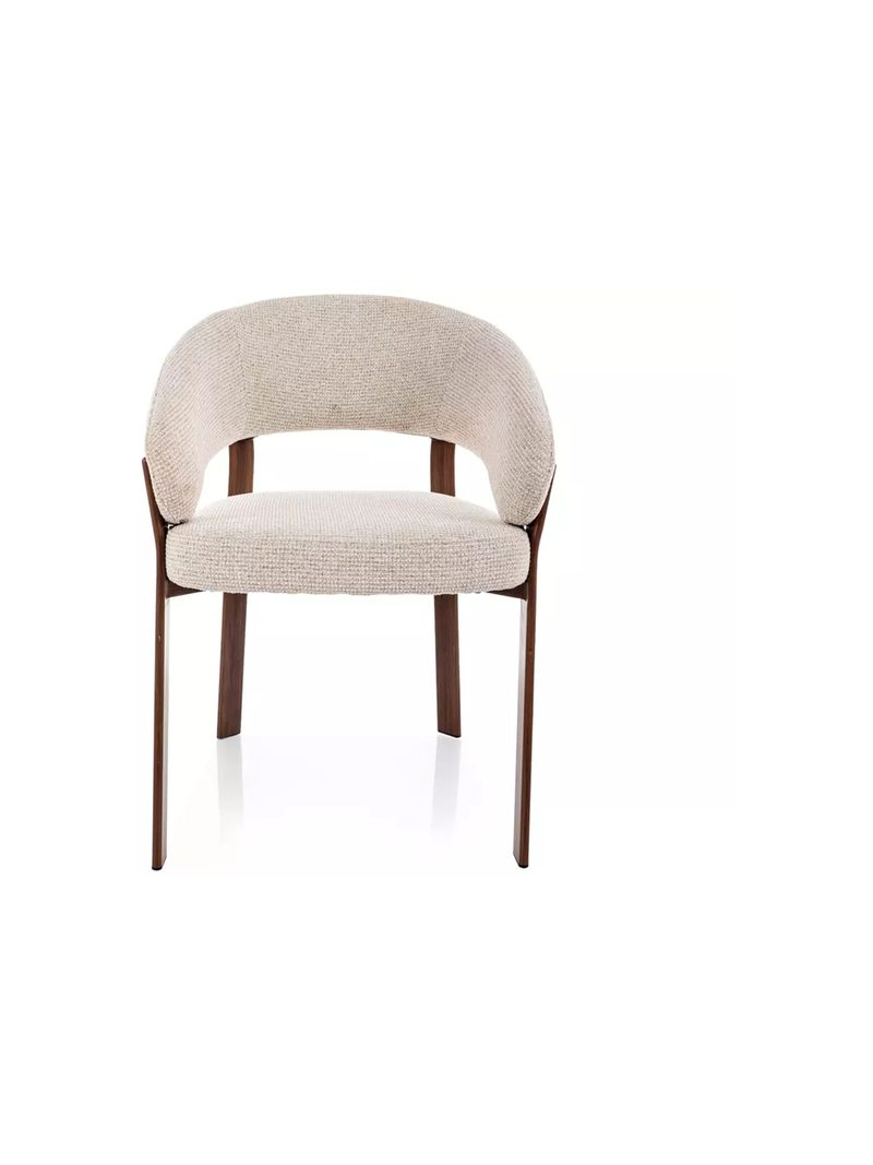 Scaun tapiţat Varexo bej deschis, picioare metalice culoarea nucului, vedere frontală