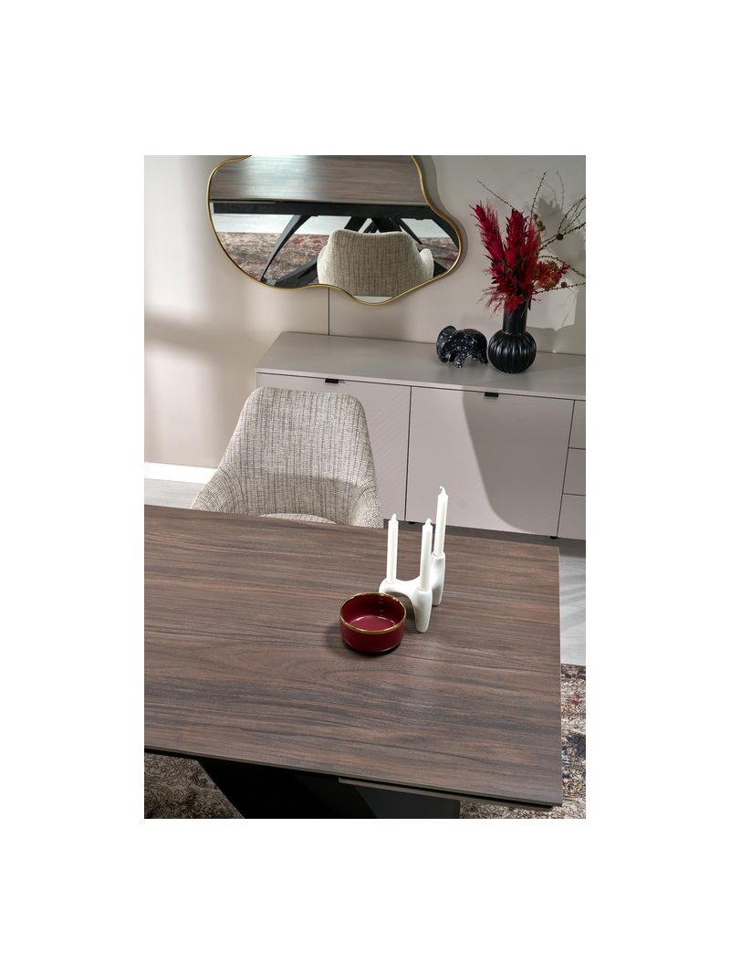 Scaun tapițat Volaro rotativ, culoare bej, picioare metalice negre