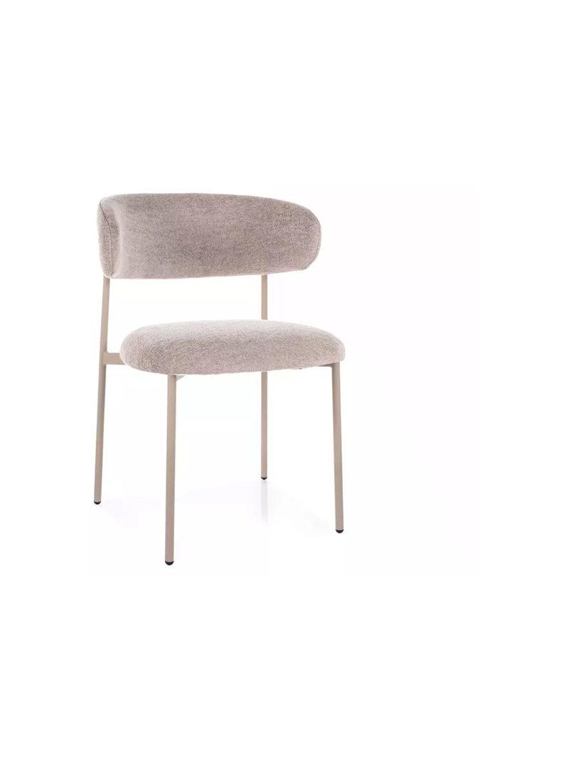 Scaun tapițat Zentari bej cu cadru metalic, vedere frontală