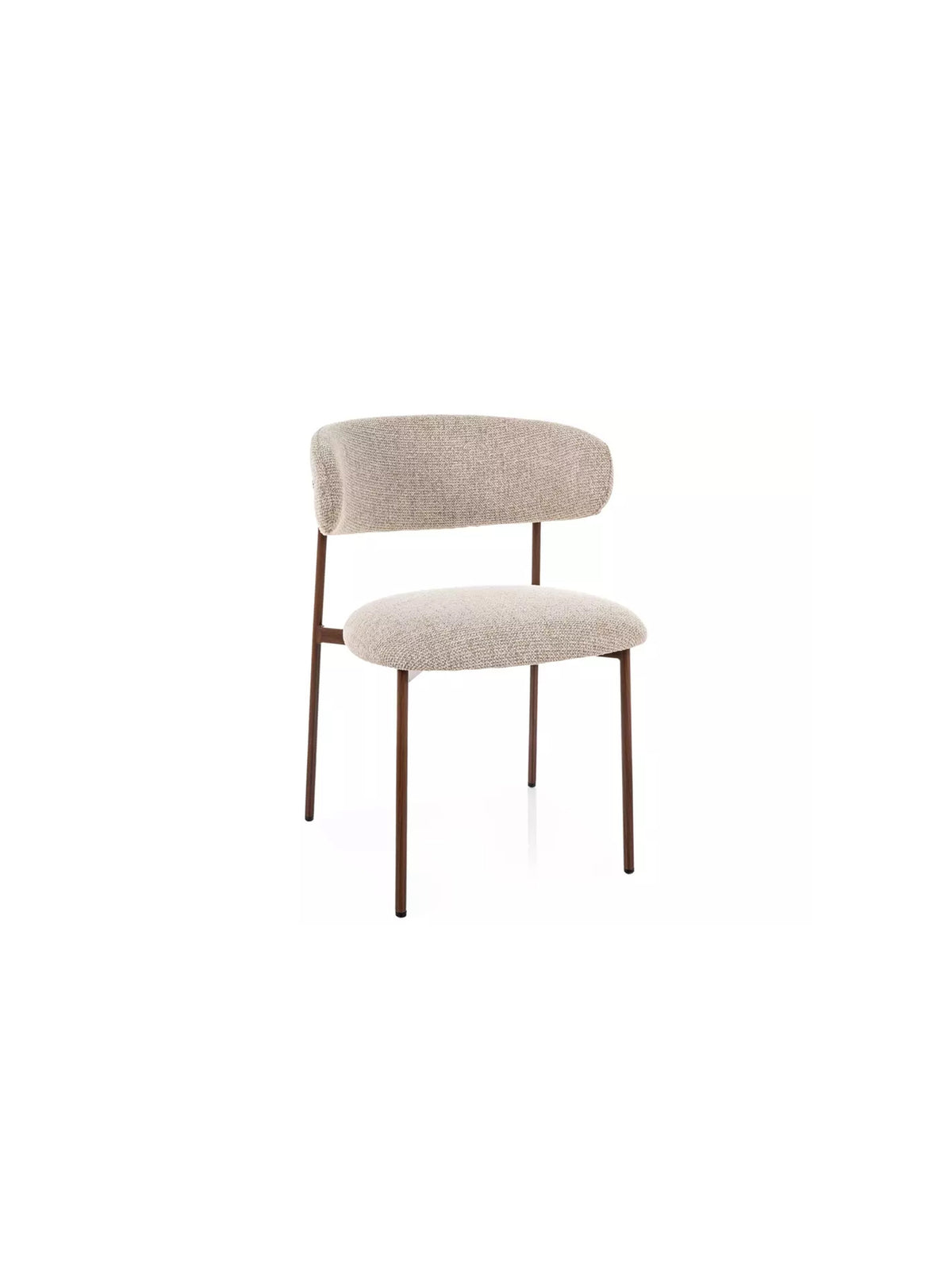 Scaun tapițat Zentari bej cu șasiu metalic nuc, vedere frontală