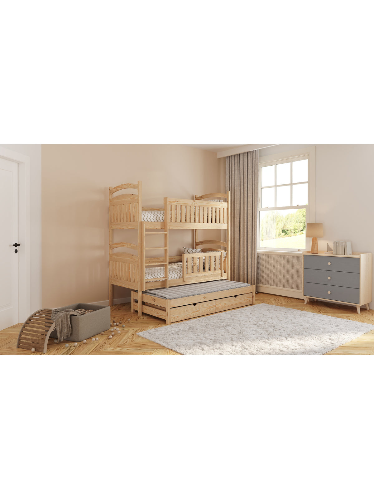 Pat dormitor Amely 80x180 cu sertar extensibil, culoare pin