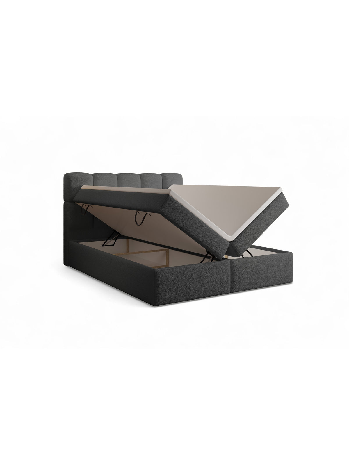 Pat continental Carello 160x200 gri închis boucle, cu spații de depozitare, deschis de sus