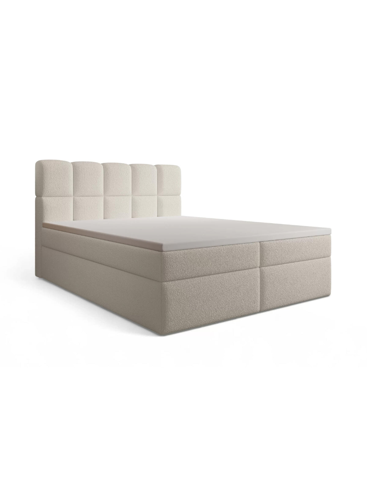 Pat continental Carello 160x200 în material boucle bej închis Quelle 05 cu spații de depozitare
