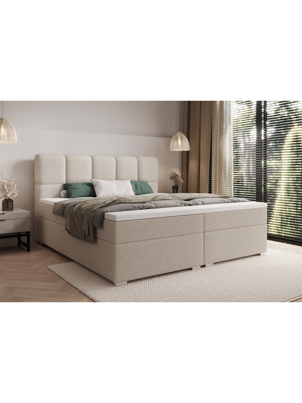 Pat continental Carello 180x200 bej închis cu textură boucle Quelle 05, vedere frontală