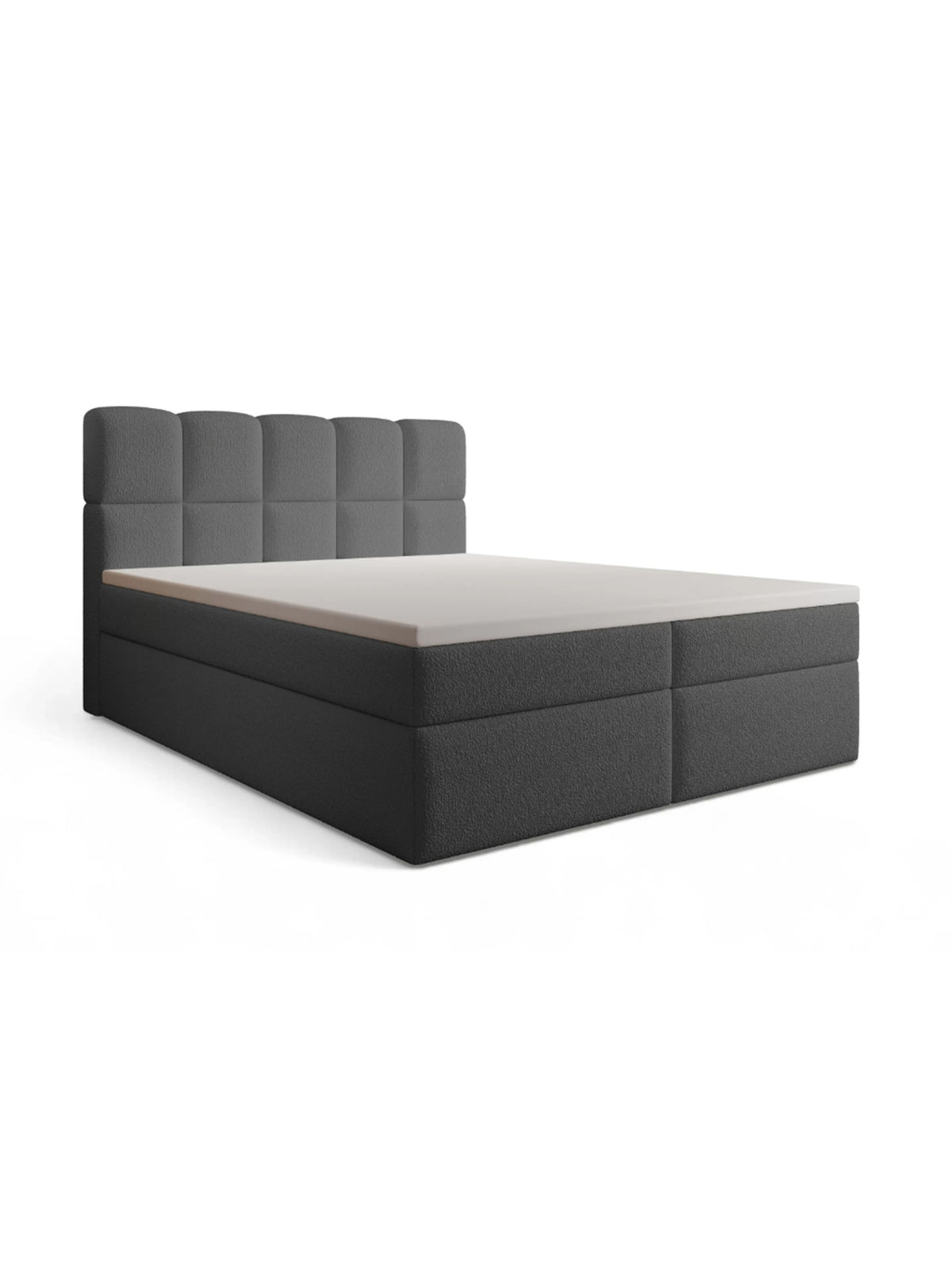 Pat continental Carello 180x200 gri închis boucle cu tăblie căptușită pătrată