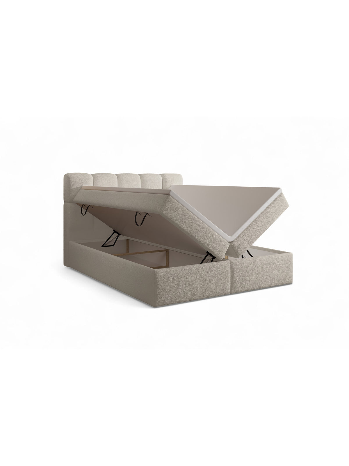 Pat continental Carello 160x200 în țesătură boucle bej închis Quelle 05 cu spațiu de depozitare deschis