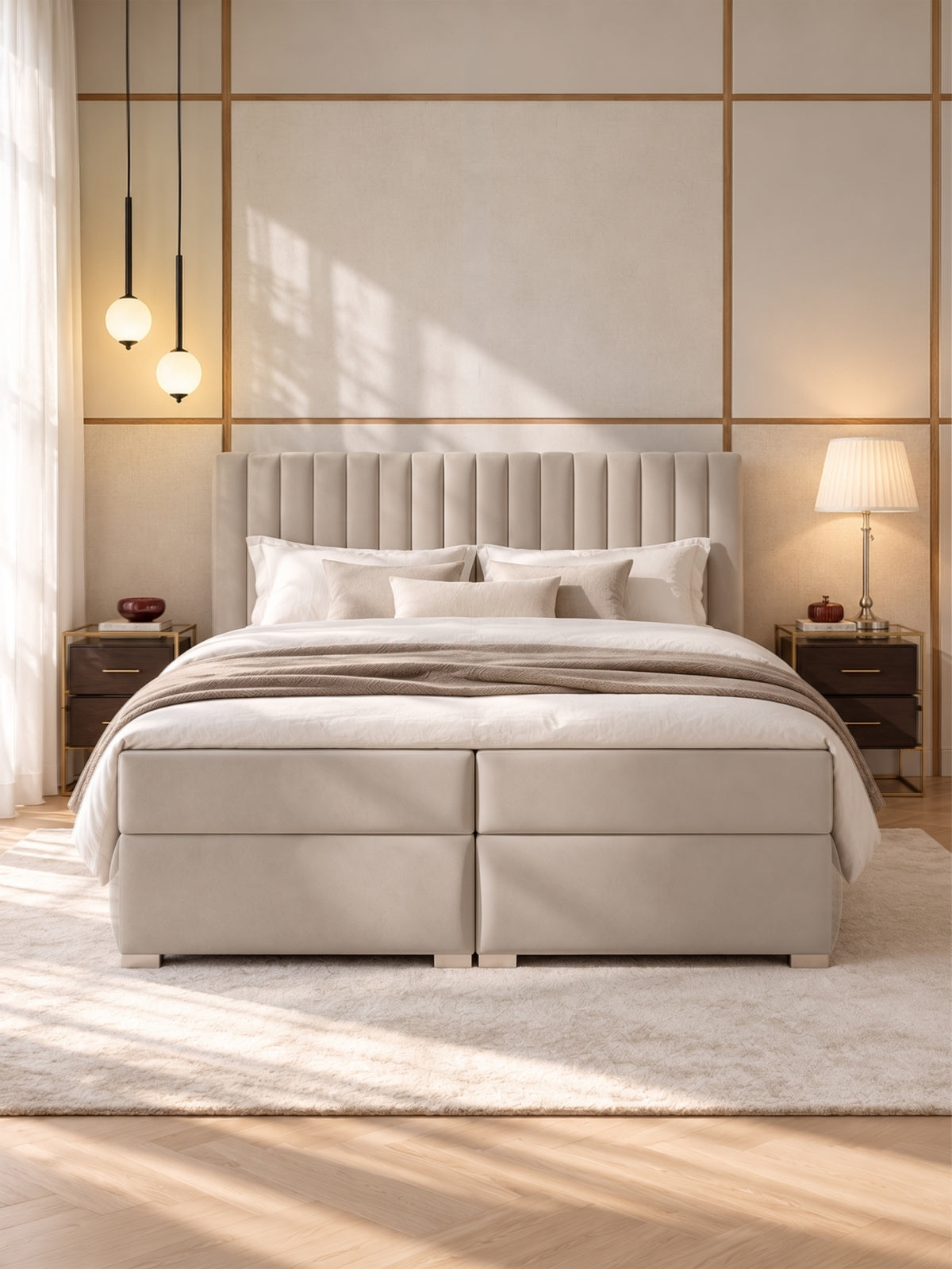 Pat Boxspring  Solani 180x200 cu spațiu de depozitare - bej catifea Castel 15