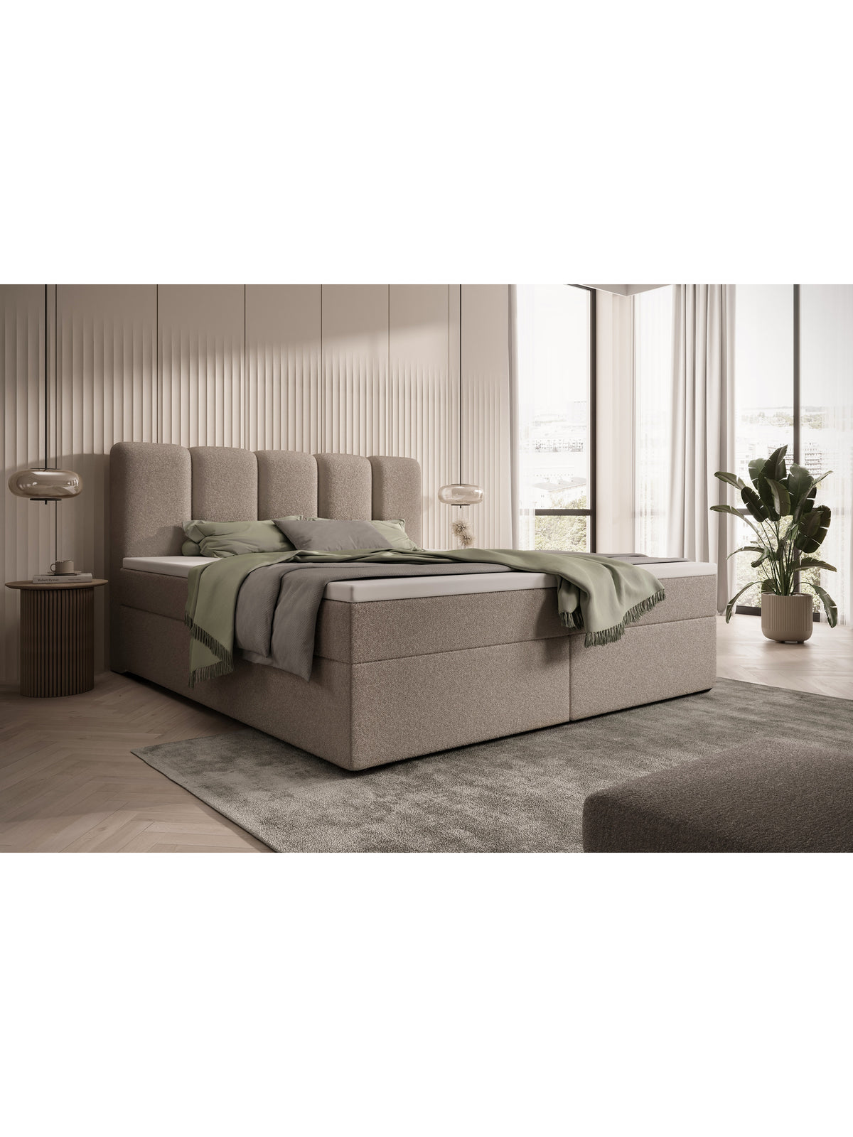 Pat continental Tenor 160x200 bej închis boucle Quelle 05 cu spații de depozitare