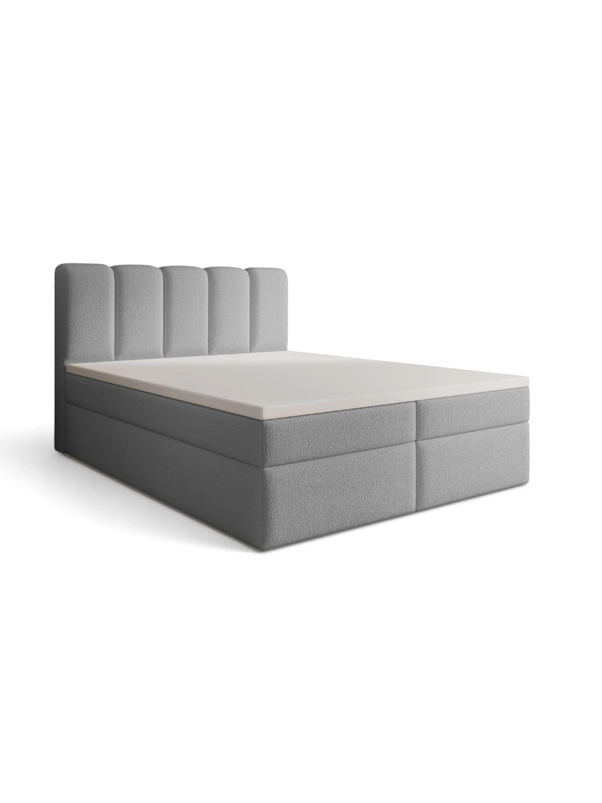 Pat continental Tenor 160x200 gri boucle cu spații de depozitare, vedere frontală