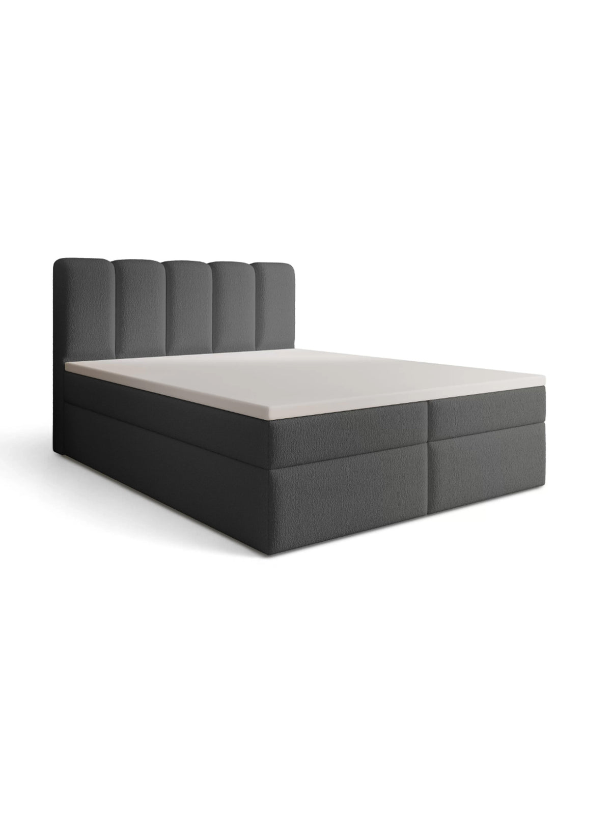 Pat continental Tenor 180x200 gri închis bouclé cu spațiu de depozitare, vedere laterală
