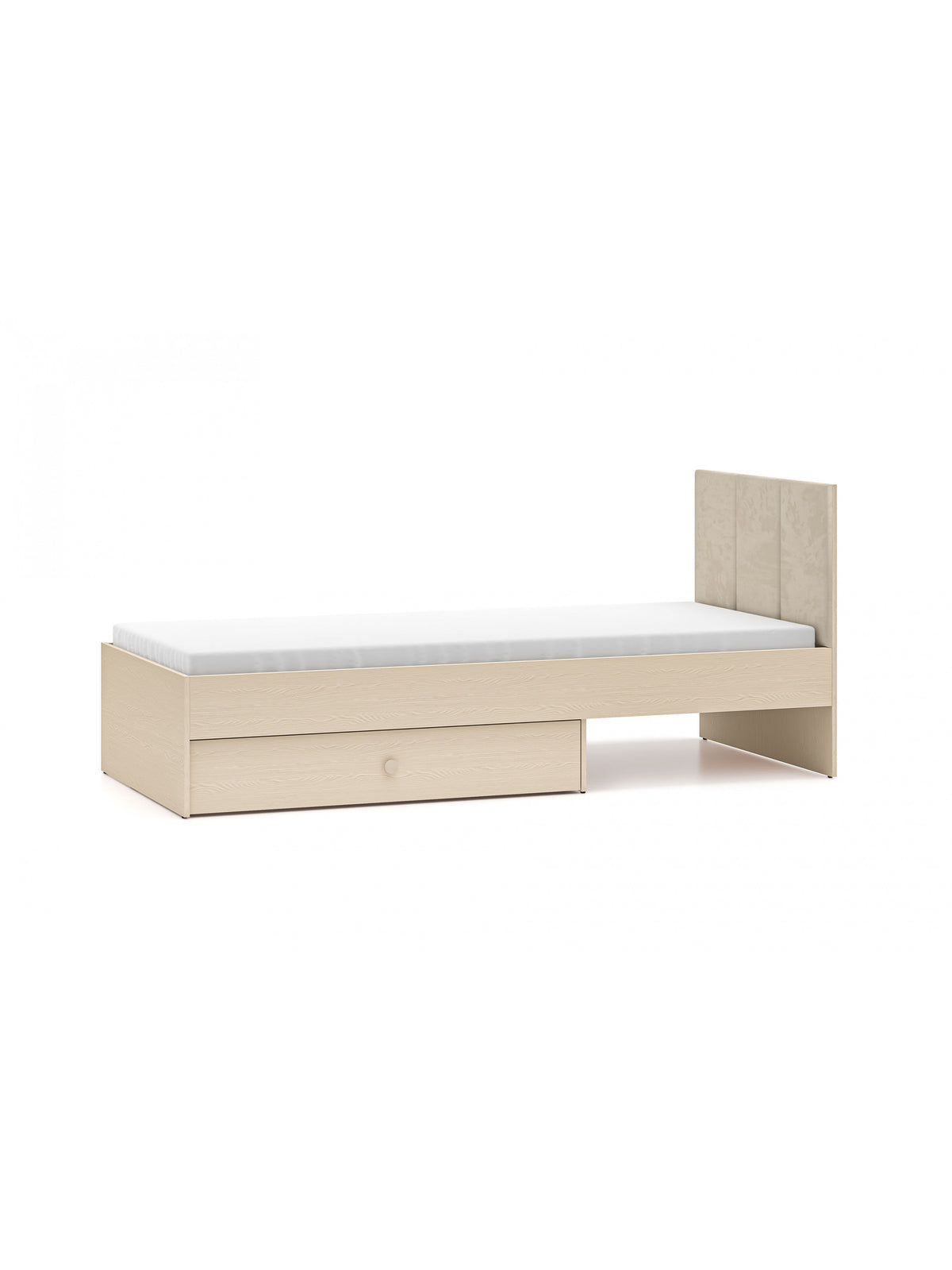 Pat tineret Marla 90x200 cm din catifea bej Nice 2 cu sertar și corp deschis la culoare