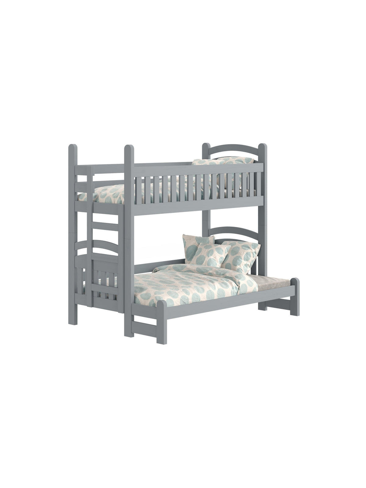 Łóżko piętrowe Amely Maxi szare 80x200/140x200 z lewostronną drabinką