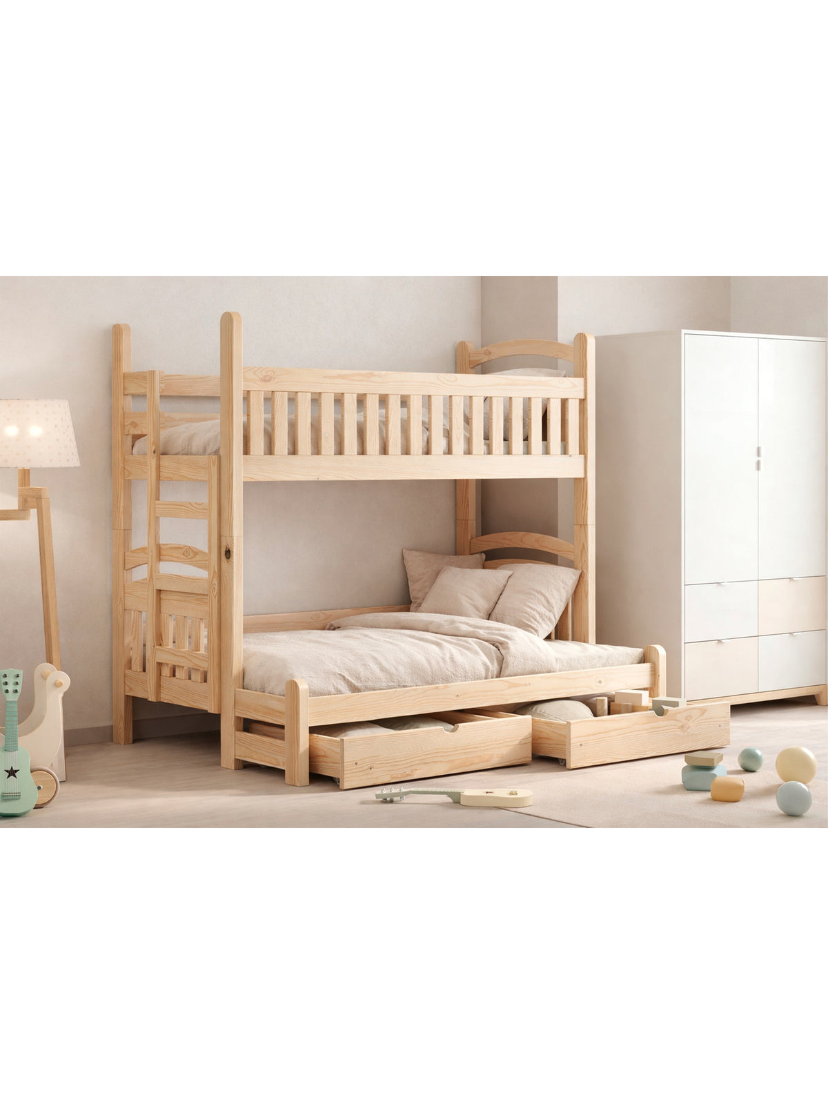Pat supraetajat Amely Maxi 90x200/120x200 stânga, lemn de pin deschis