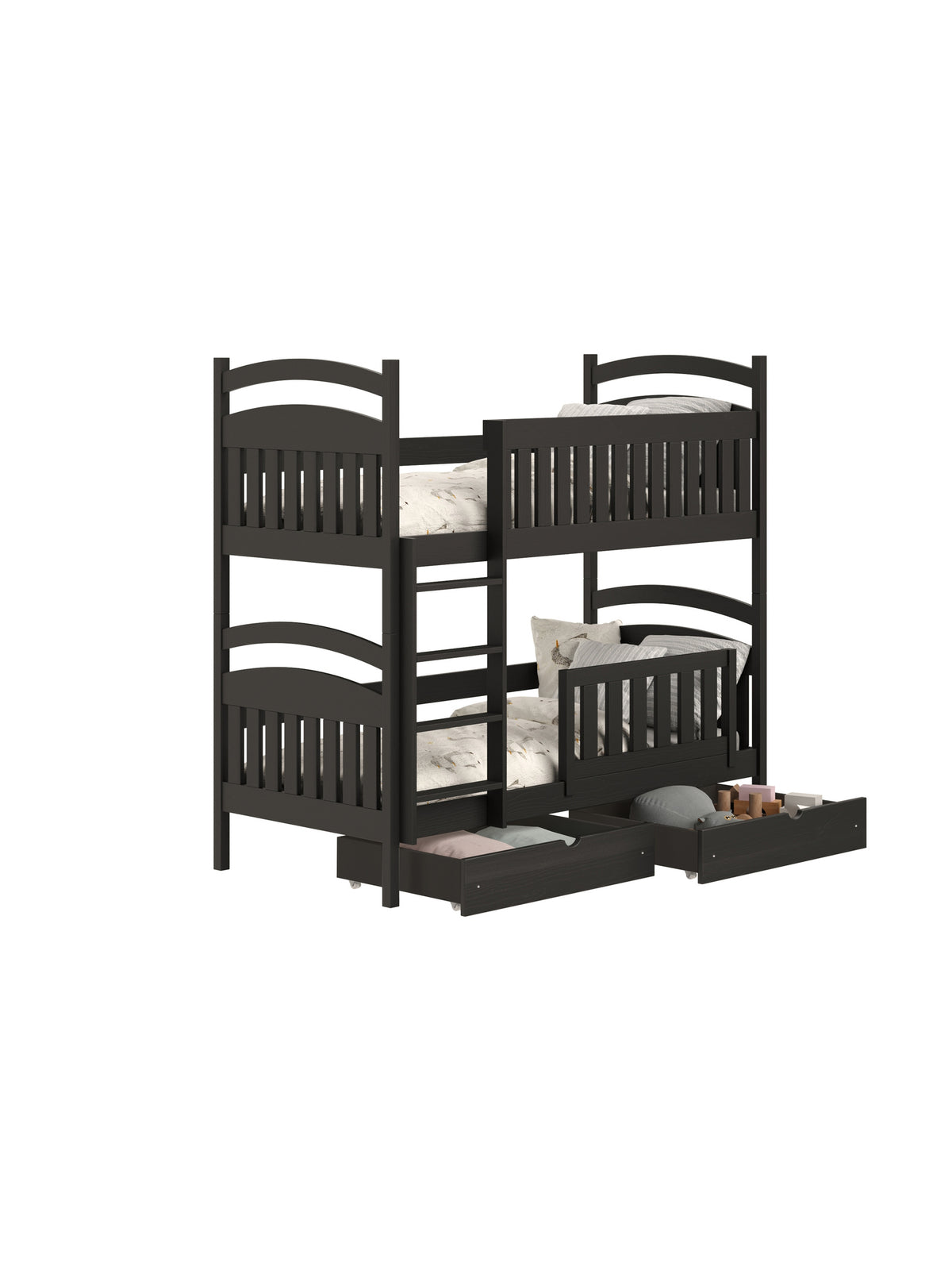Pat de copii suprapus Amely negru 90x180 cu două sertare