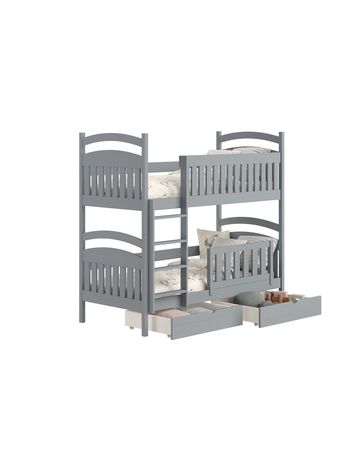 Pat dormitor Amely 90x200 gri cu două sertare deschise frontal