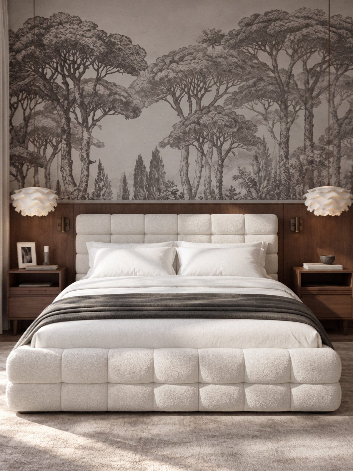 Lozko pentru dormitor Bellmora 180x200 cu spațiu de depozitare - bezowa boucle Raven 22
