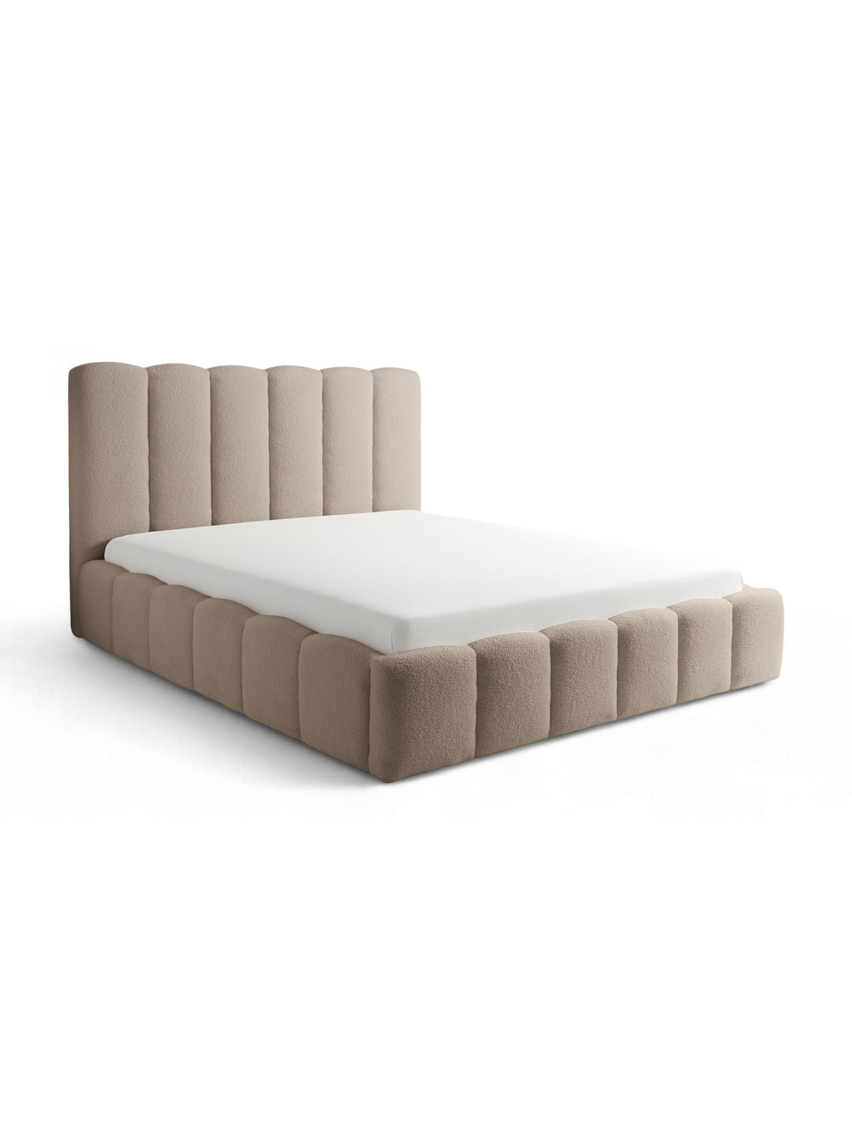 Pat tapițat Aura 160x200 culoare bej închis boucle cu tetieră matlasată