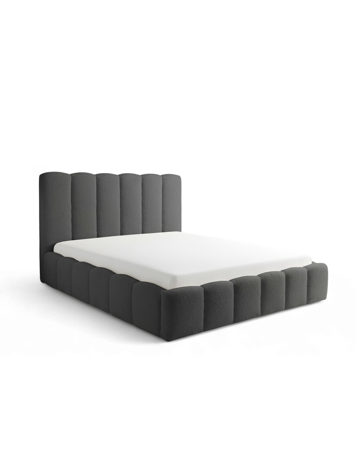 Pat tapițat Aura 180x200 gri închis bouclé Quelle 92 cu tăblie înaltă