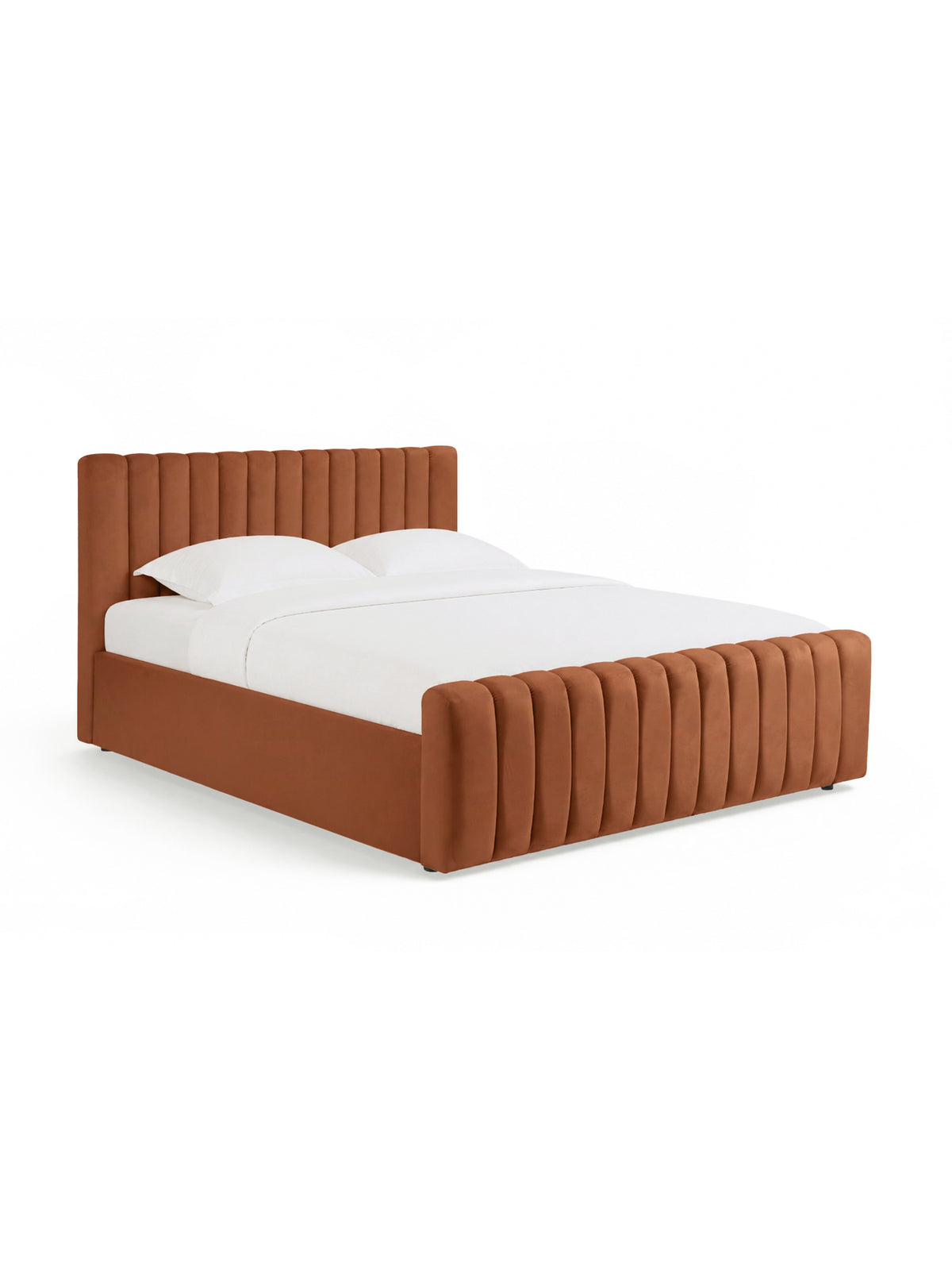 Pat tapițat Livani 160x200 în catifea Velluto 33 culoare cupru, cu tăblie înaltă