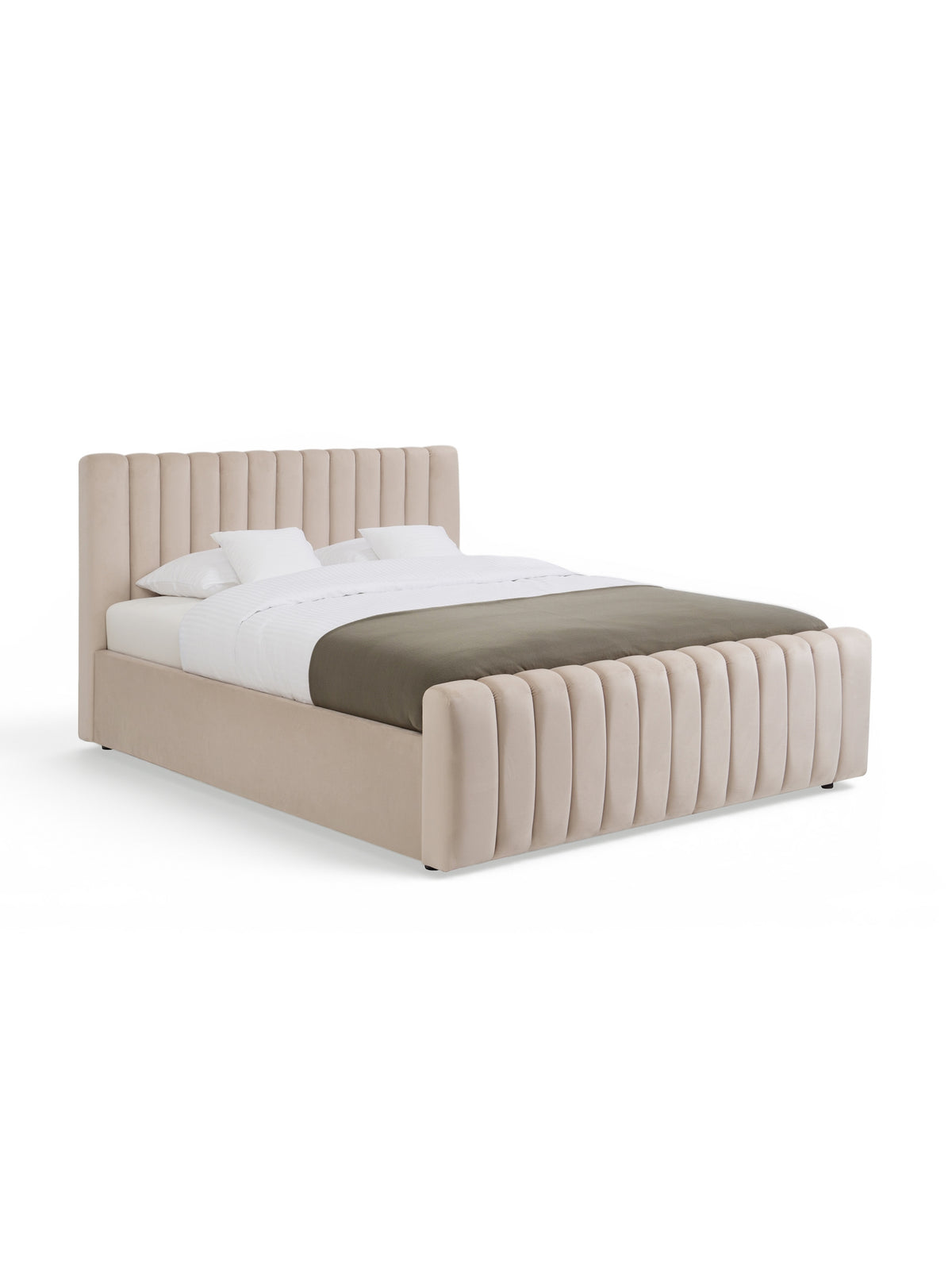 Pat tapițat Livani 160x200 cu spațiu de depozitare și tăblie capitonată, culoare deschisă