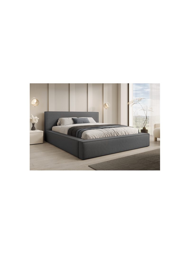 Pat tapiţat Nirello 160x200 cu catifea Castel 93 gri închis, vedere laterală
