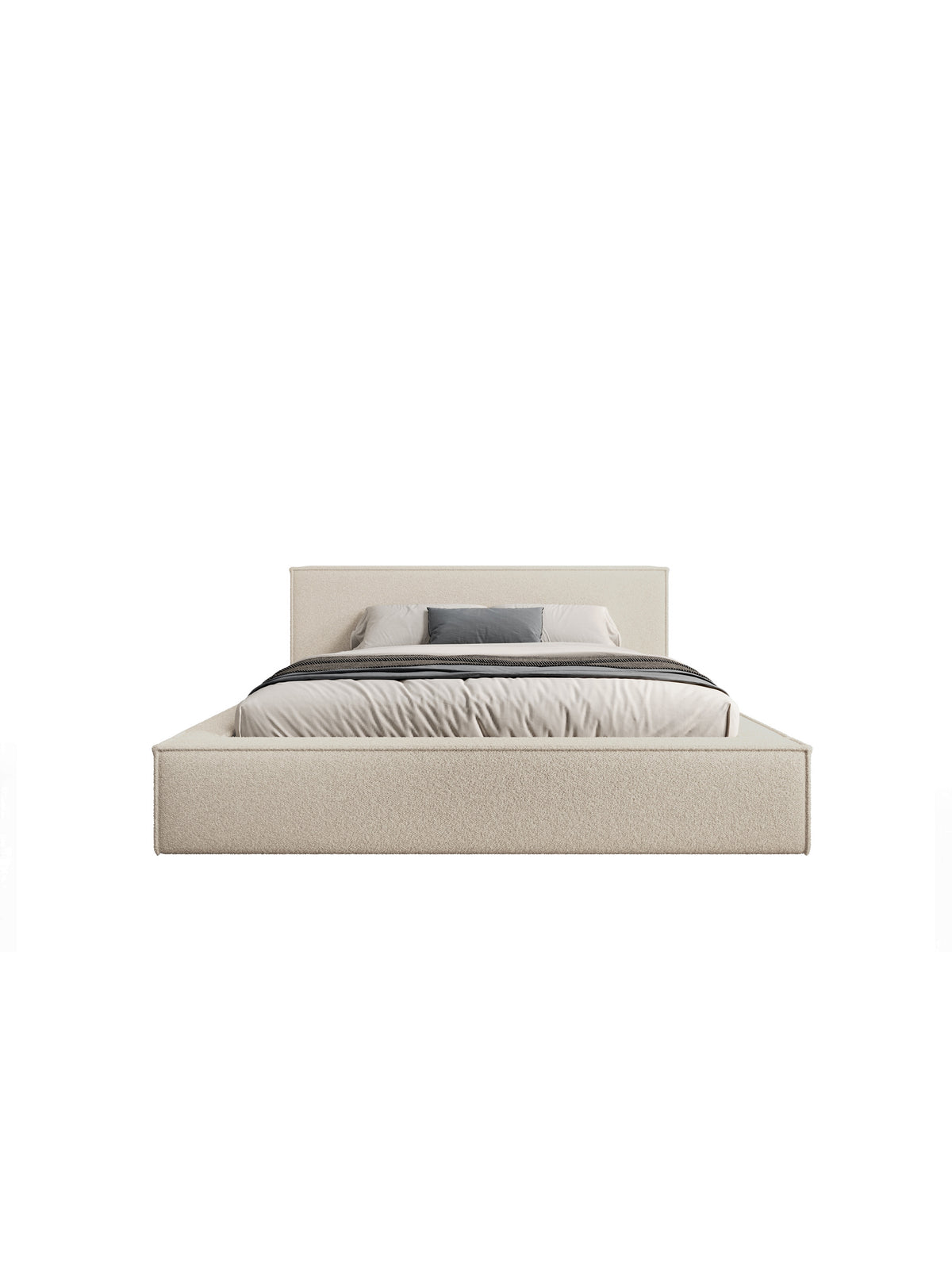 Pat tapiţat Nirello 180x200 în material boucle bej cu tăblie înaltă