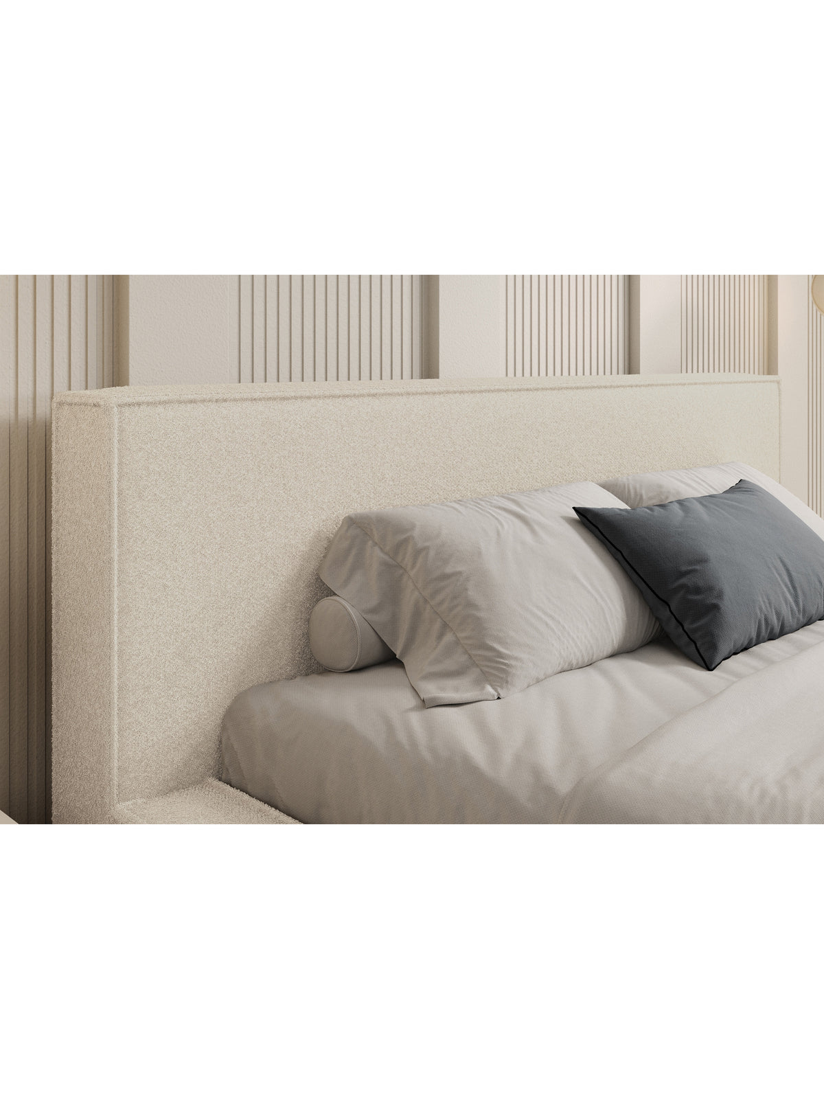 Pat tapițat Nirello 180x200 bej țesătură boucle Quelle 03 detaliu tablie