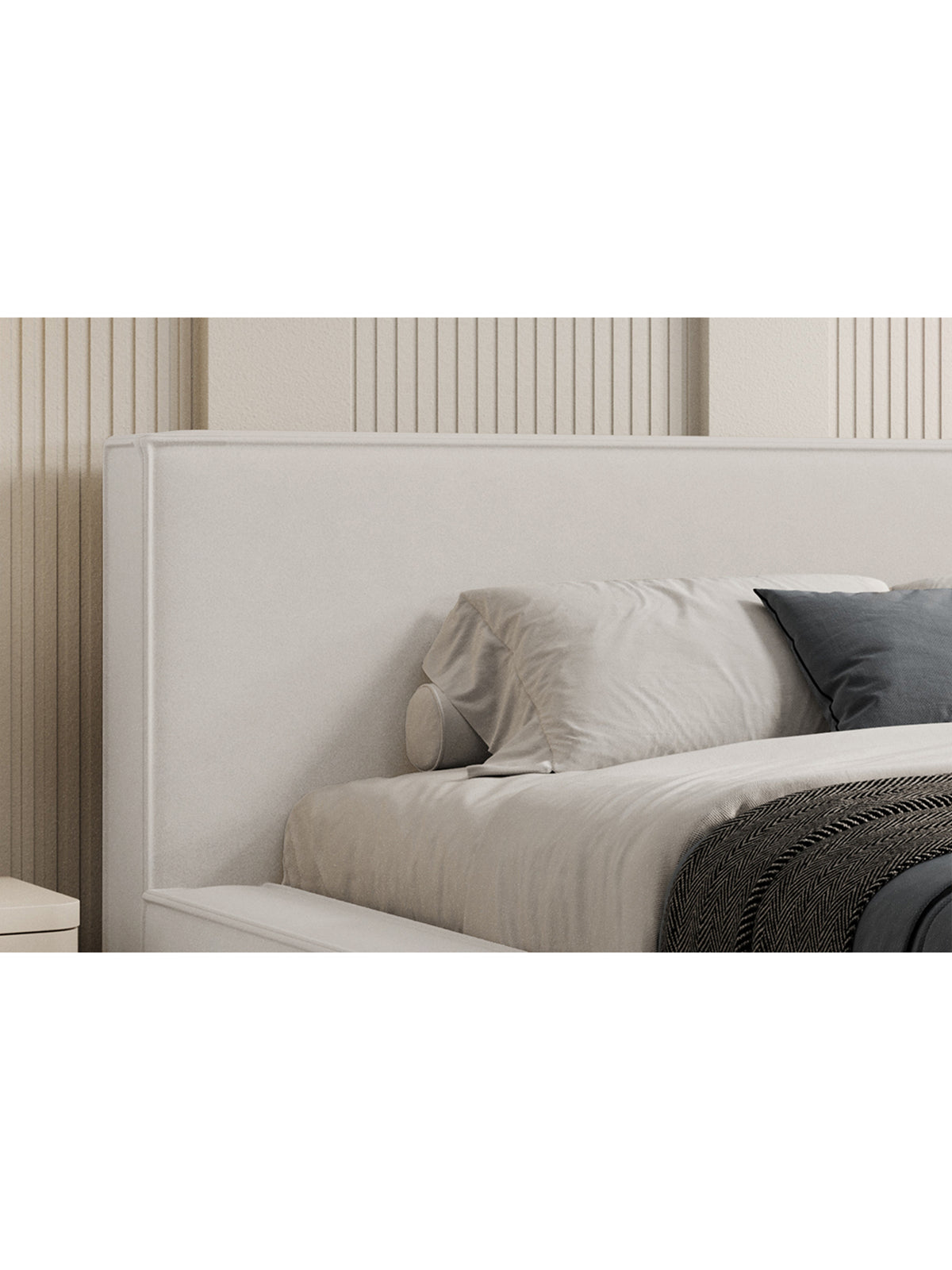 Pat tapițat Nirello 180x200 bej deschis velur Castel 03 detaliu tăblie