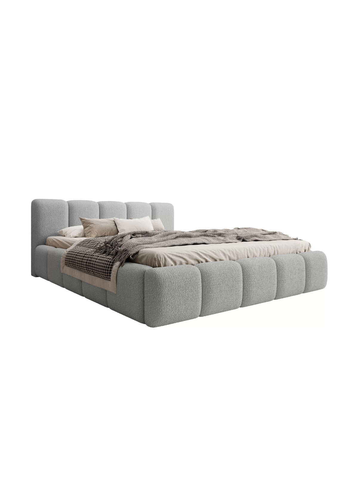 Pat tapițat Tesia 180x200 gri boucle cu spațiu de depozitare vedere laterală