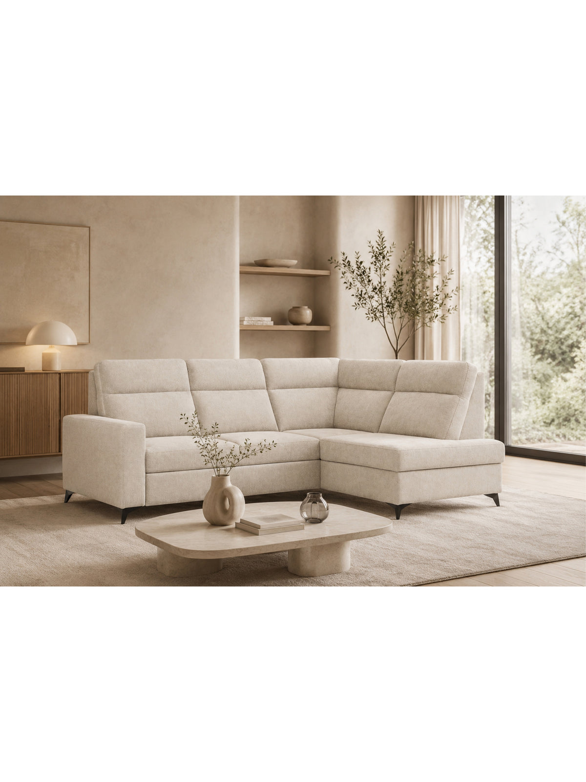 Colțar Lagato dreapta, șenil bej deschis Vibe 06, design modern organic