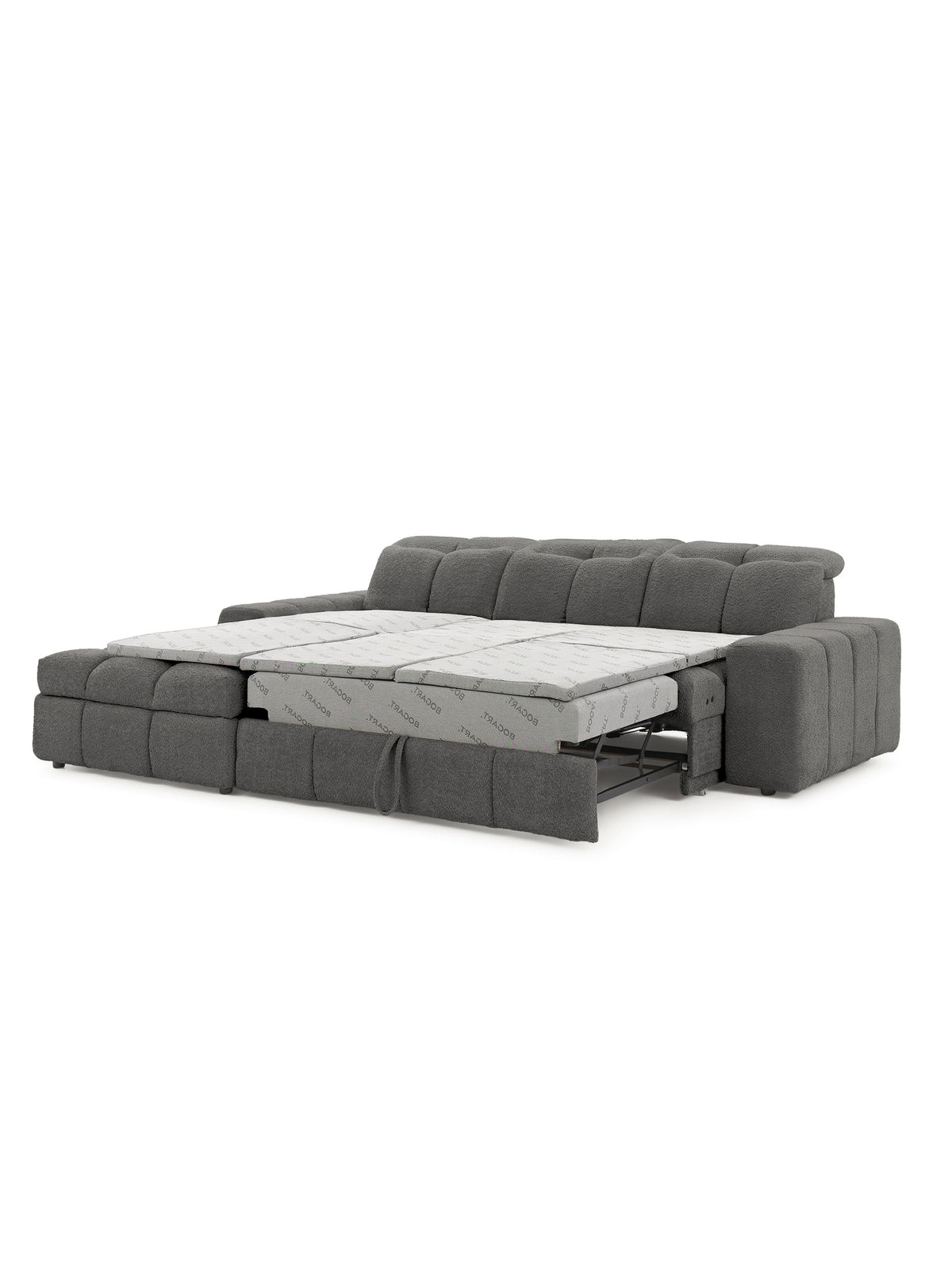 Colțar electric Magnelio Mini stânga, gri bouclé, extensibil pentru dormit