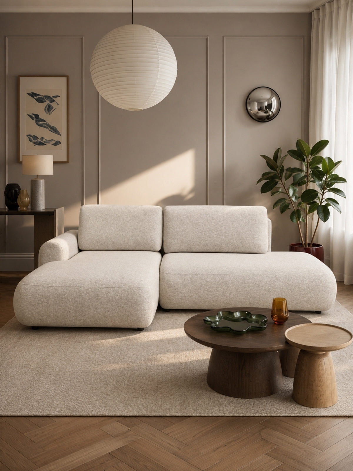 Colțar Lotulis L II stânga din material hidrorepelent crem Blur 01, design modern