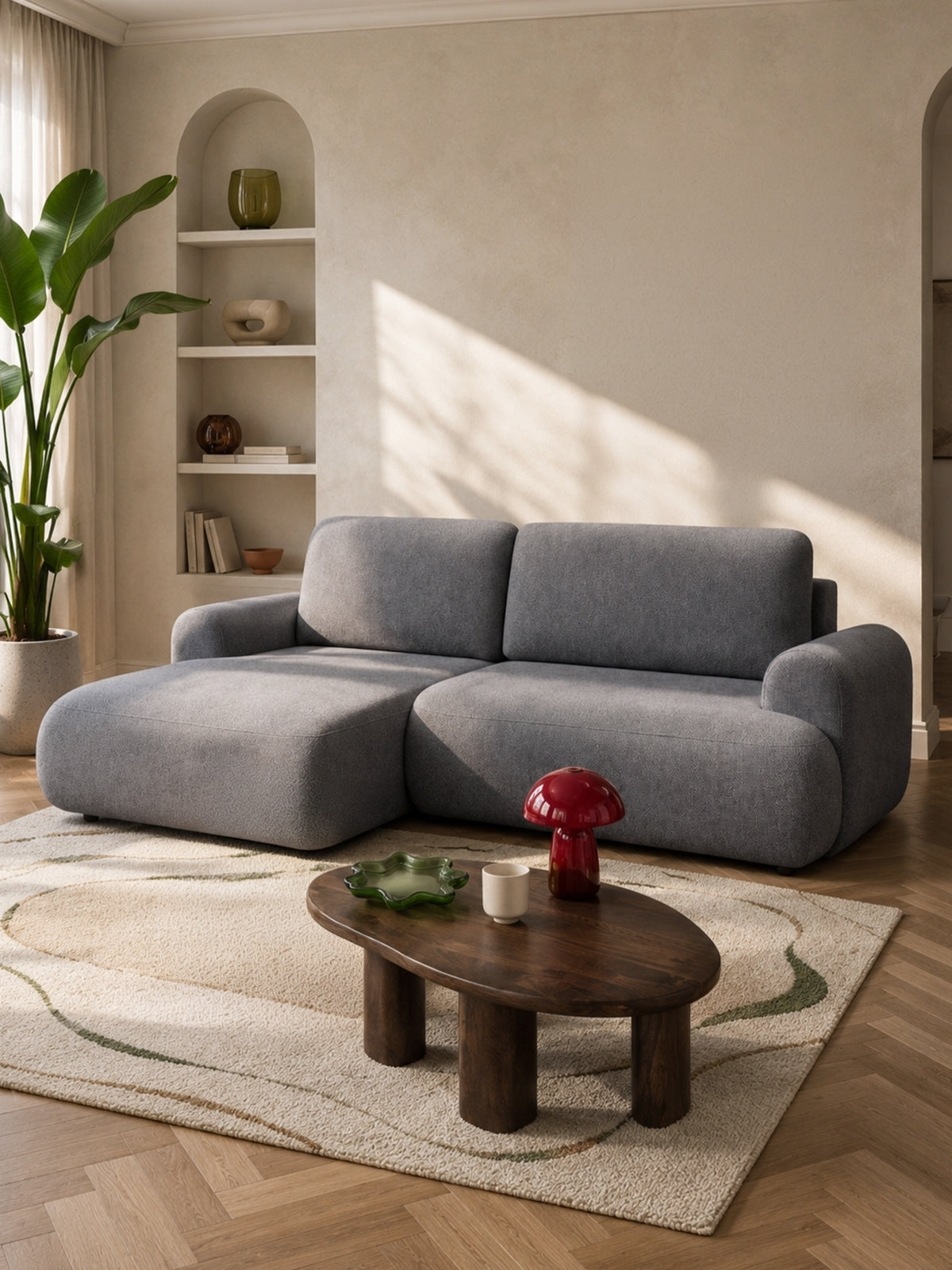 Colțar Lotulis Mini cu funcție de dormit pe stânga, material textil gri Vibe 95