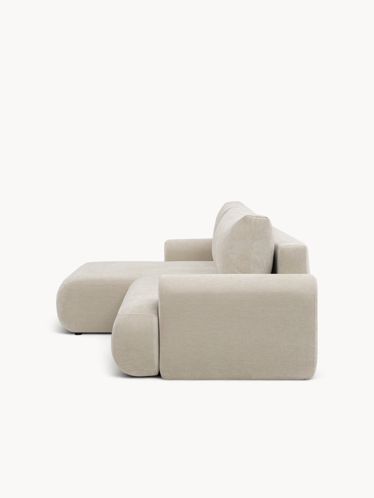 Colțar Lotulis Mini cu extensie stânga, bej deschis din material Vibe 06 văzut din lateral