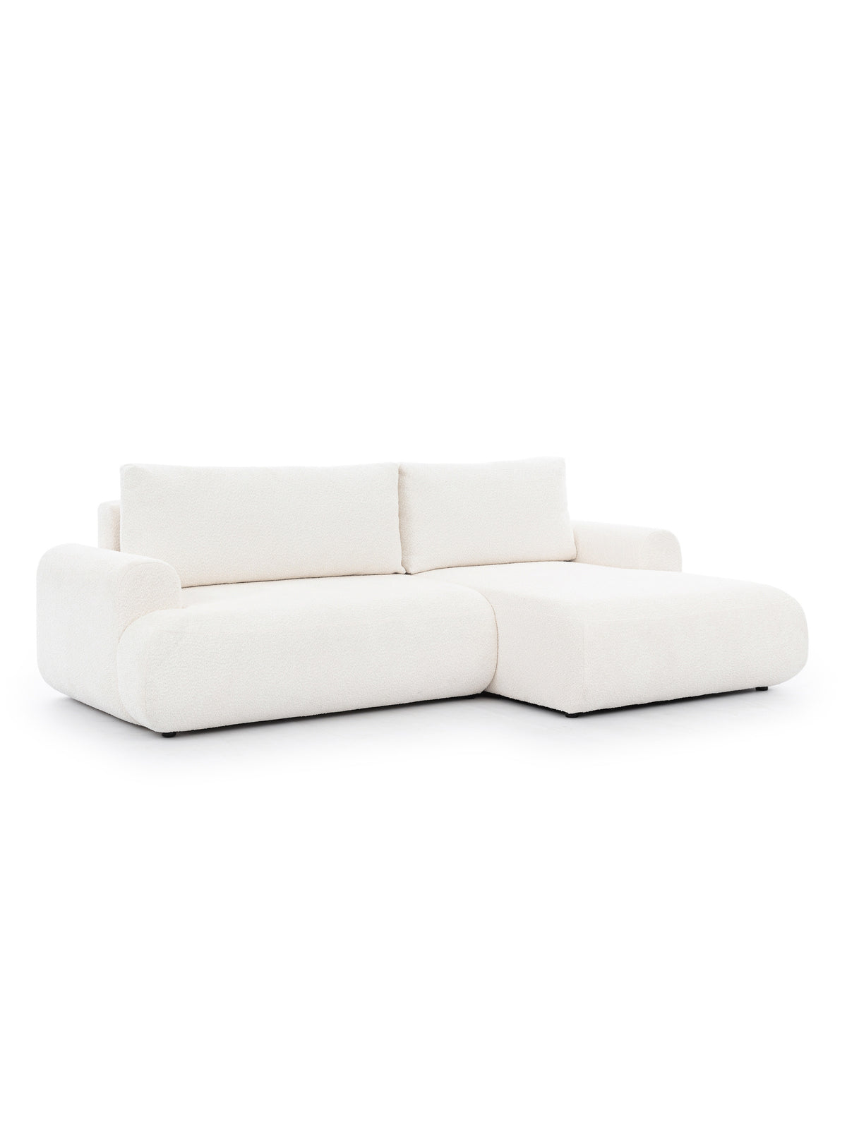 Colțar Lotulis Mini pe partea dreaptă crem boucle cu funcție de dormit și spațiu depozitare