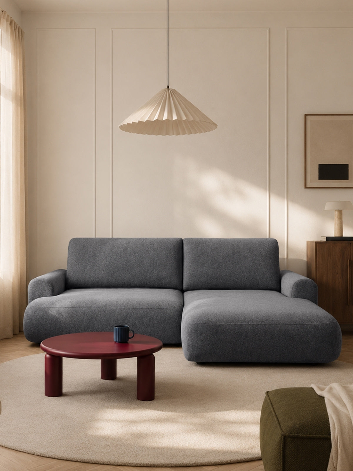 Colțar Lotulis Mini cu funcție de dormit pe partea dreaptă, material șenil gri Vibe 95