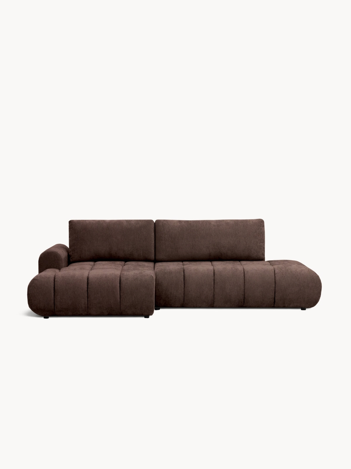 Colțar Lutario L II stânga tapițerie textil Vibe 26 maro, design modern matlasat, vedere din față