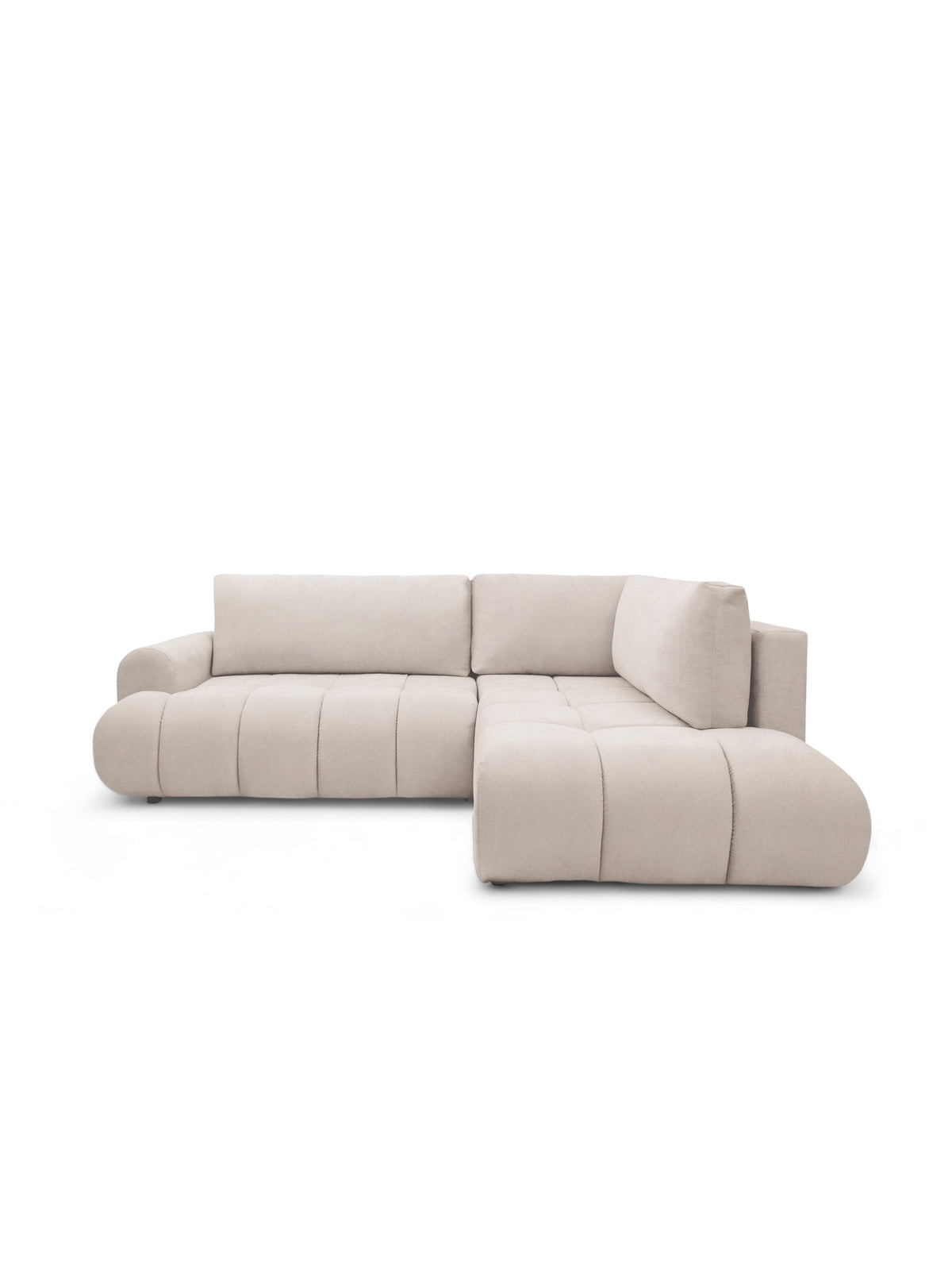 Colțar Lutario L cu funcție de dormit, beige deschis, design modern cu cusături