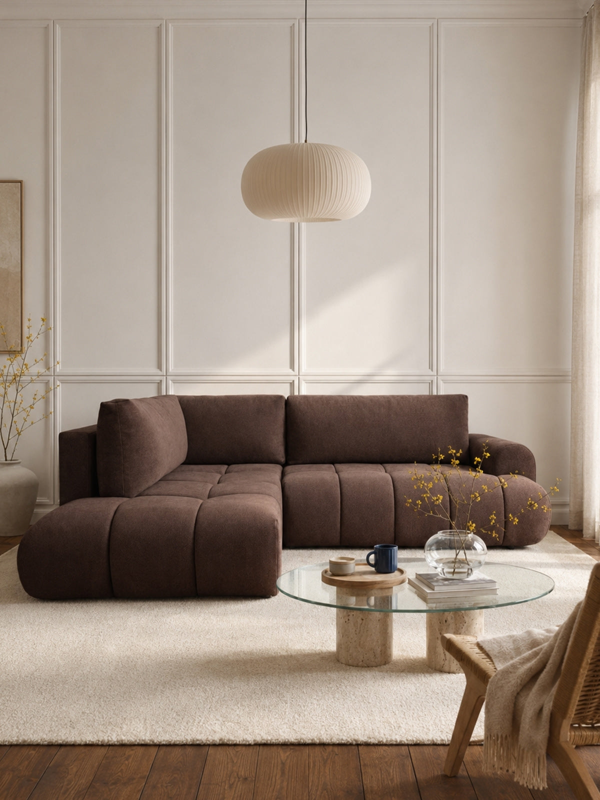 Colțar Lutario L stânga, țesătură maro Vibe 26, design modern