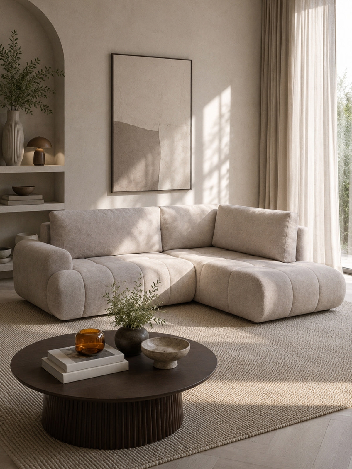 Colțar Lutario L functional pată dreapta bej material szenil Vibe 08 stil modern