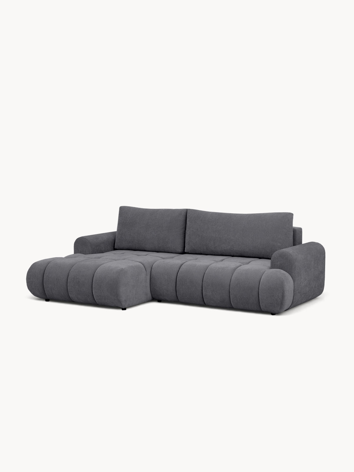 Colțar Lutario Mini cu funcție de dormit stânga, material Vibe 95 gri, vedere din față