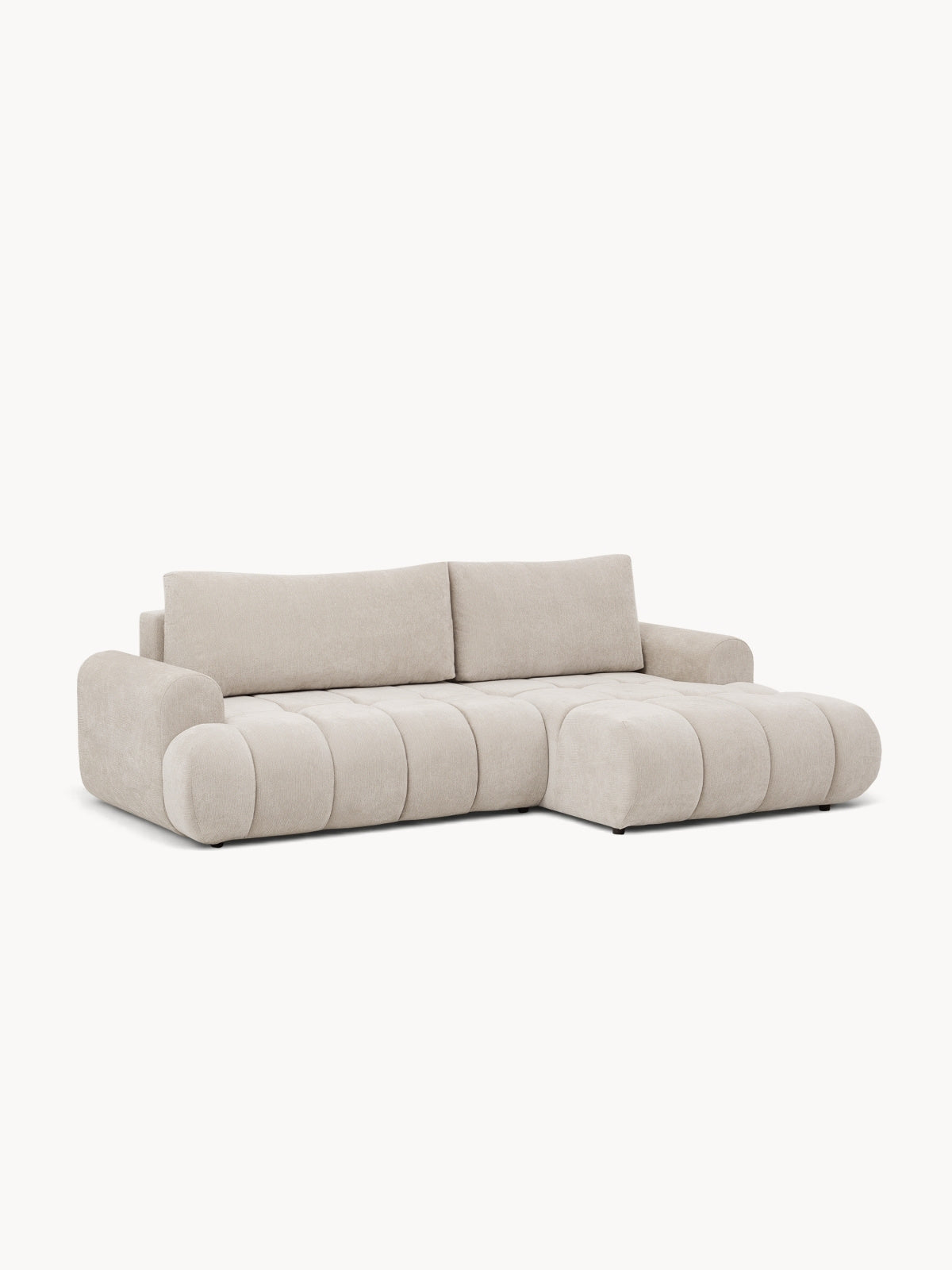 Canapea colțar Lutario Mini dreapta, bej deschis, material szenil Vibe 06, cusături vizibile