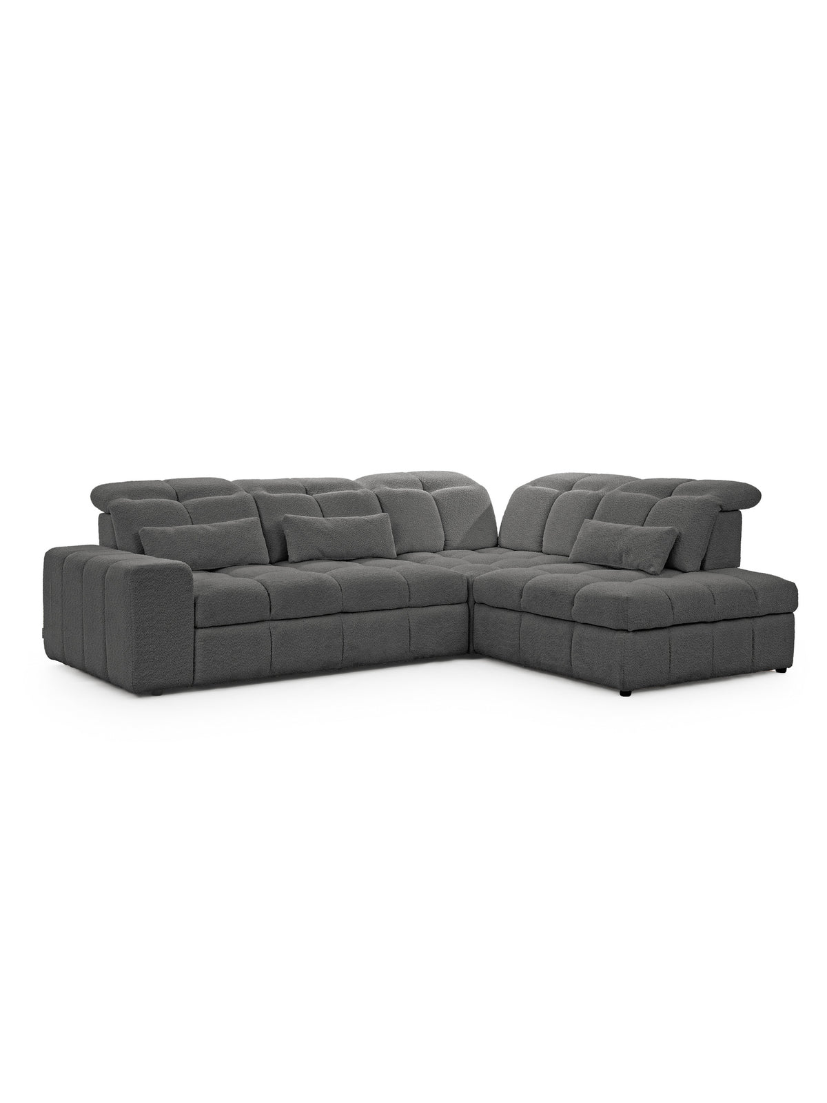 Colțar Magnelio L pe partea dreaptă, material boucle gri, șezut electric extensibil