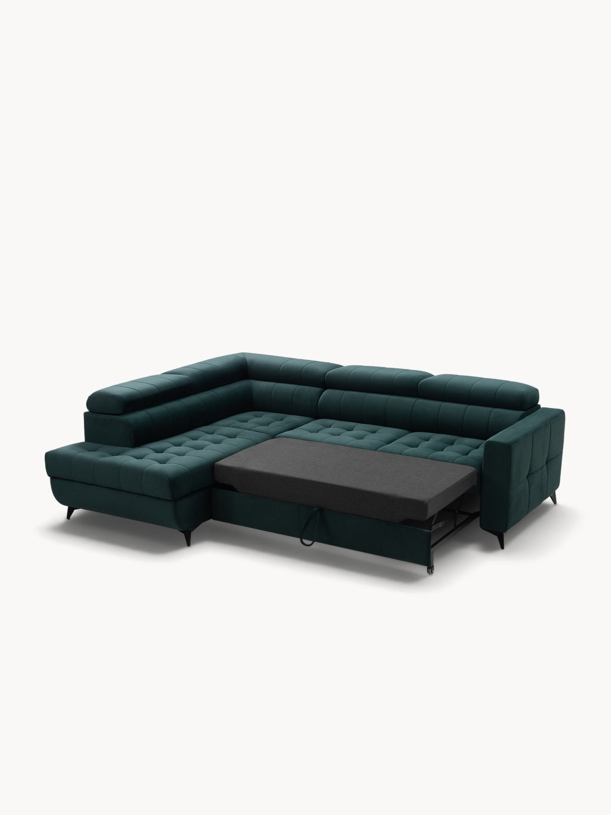 Colțar Nardo L stânga verde catifea Bluvel 78 cu funcție pat, extensibil