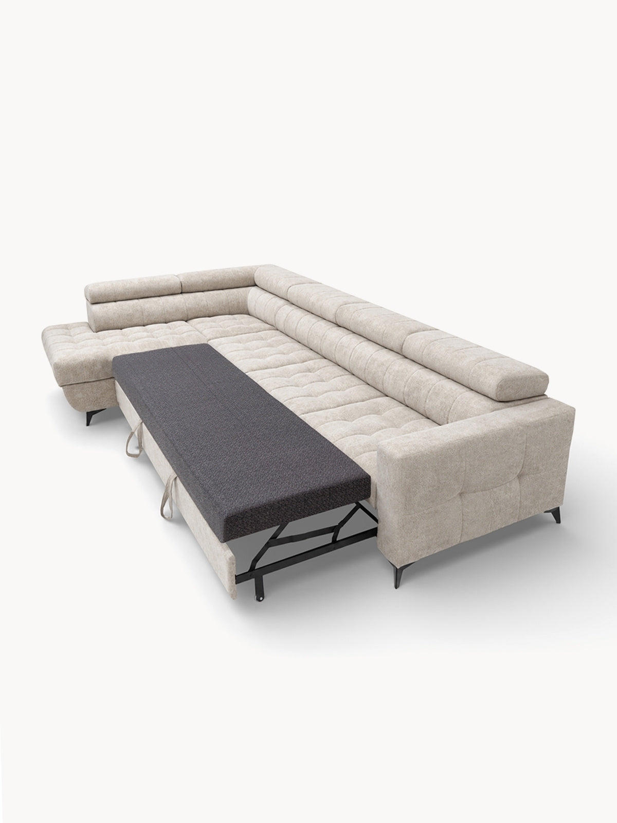 Colțar Nardo Maxi stânga bej deschis material szenil Vibe 06 cu funcție de dormit extensibilă