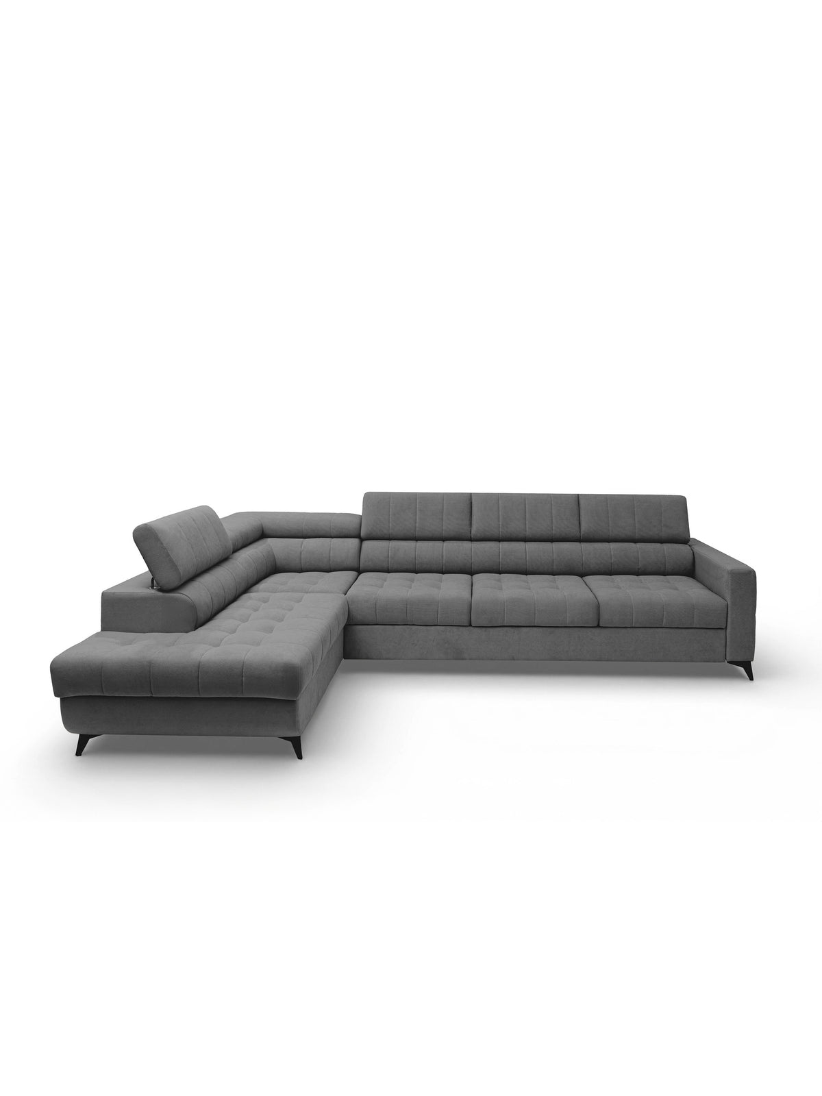 Colțar Nardo Maxi stânga material pluș gri Pretty 17 cu tetieră reglabilă, vedere frontală