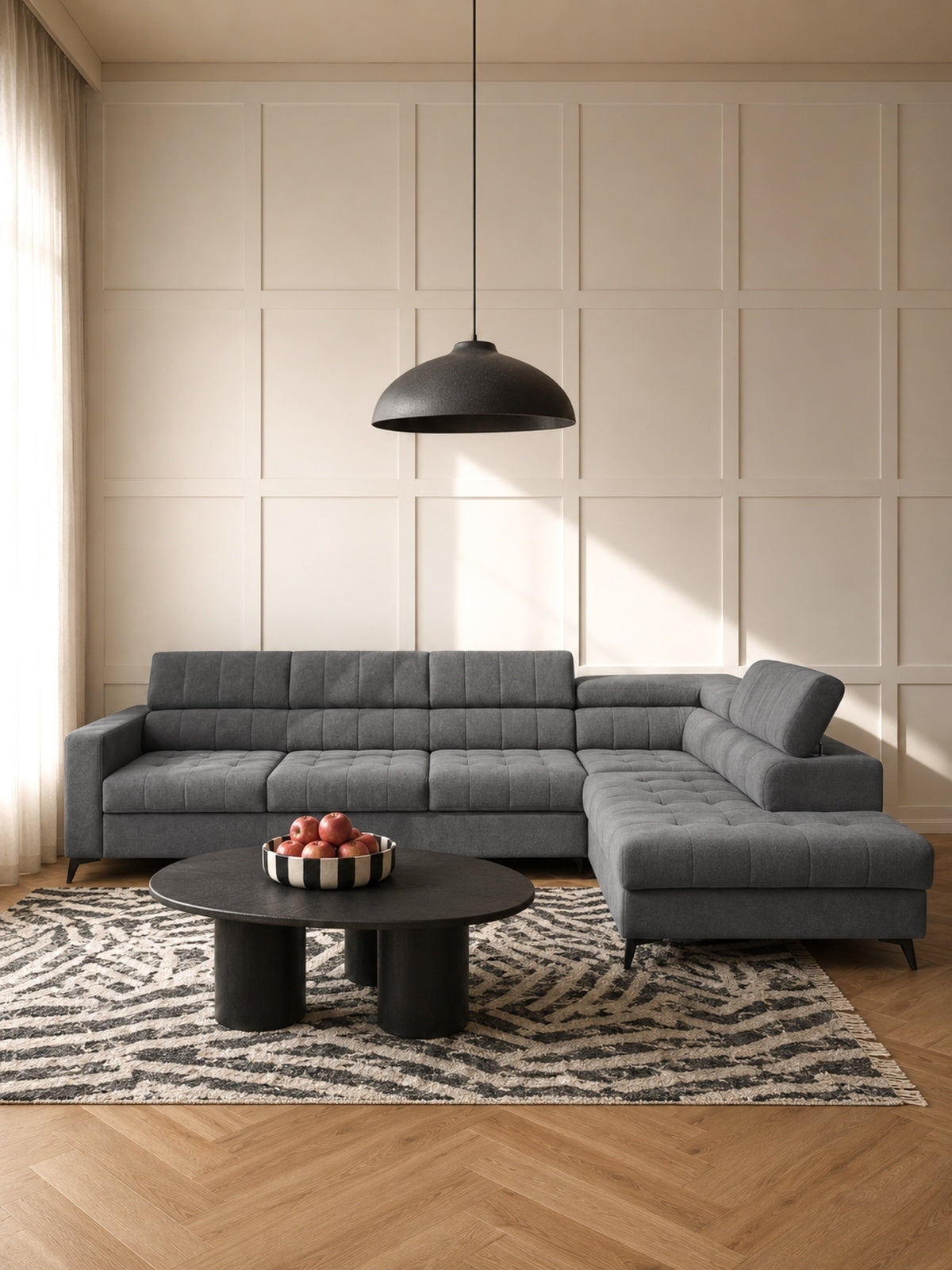 Colțar Nardo Maxi pe dreapta plus gri Pretty 17 într-un interior modern