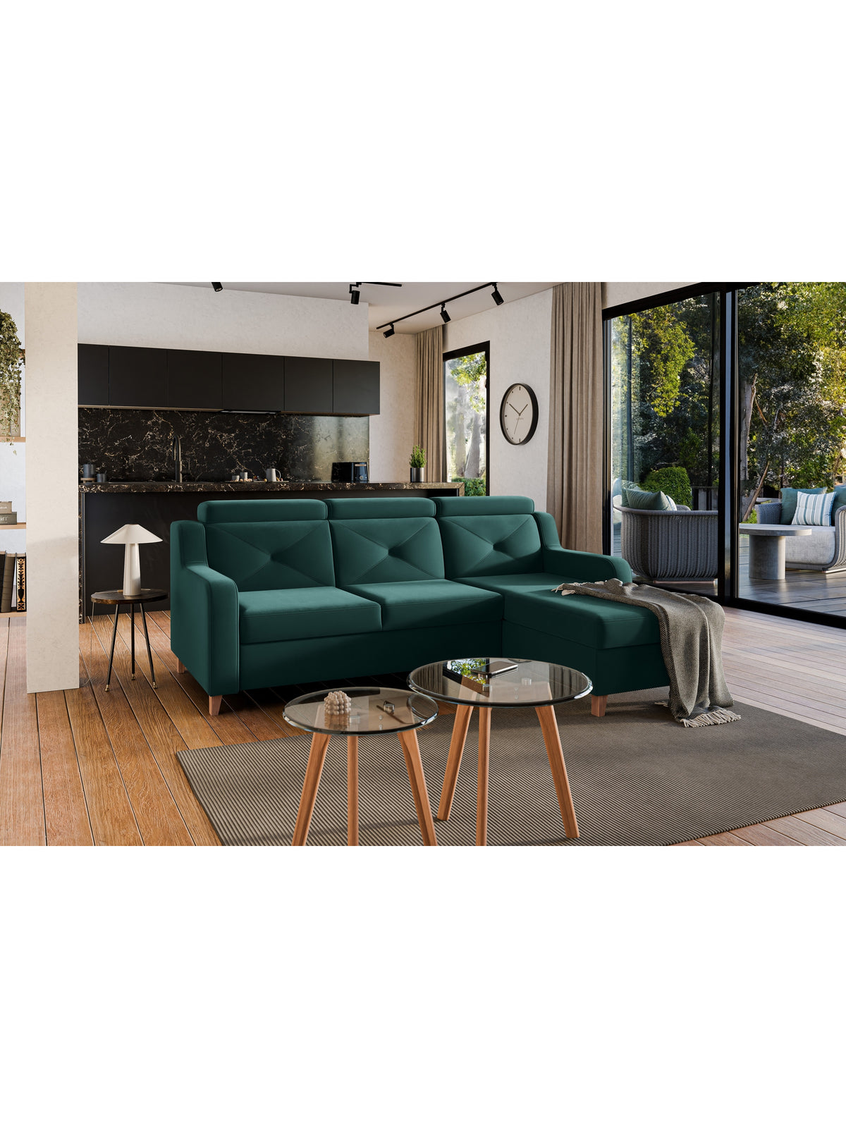 Canapea pe partea dreaptă extensibila Laksaro - verde catifea Trinity 28