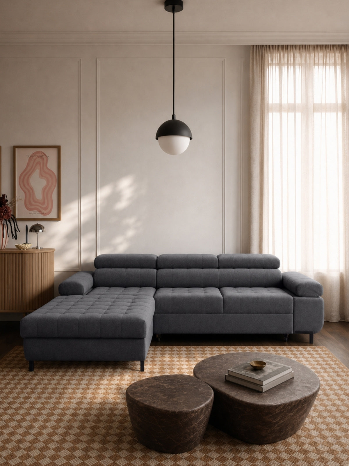 Colțar Tyrion L II stânga, gri szenil Vibe 95, design modern, vedere frontală