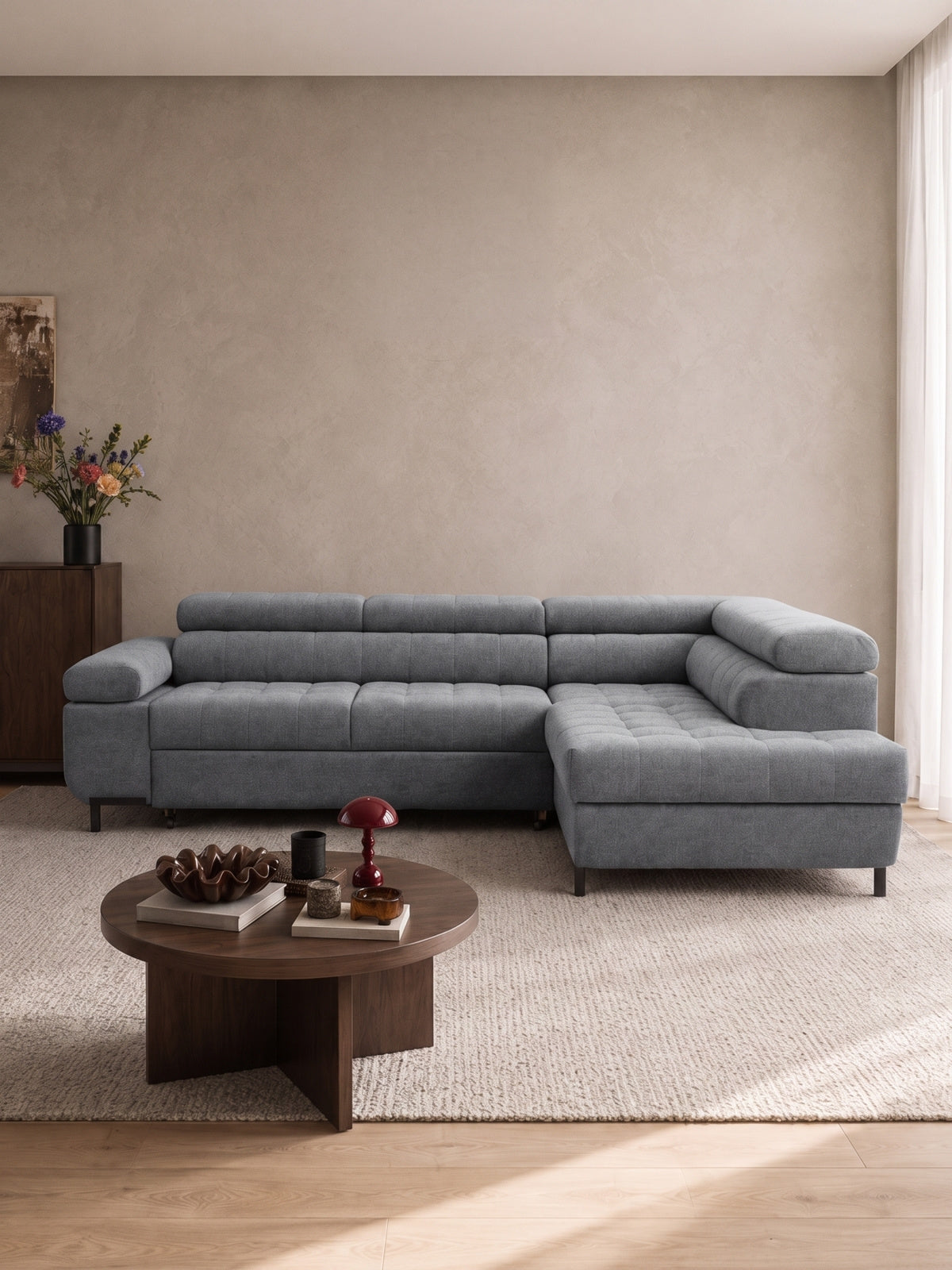 Colțar Tyrion L pe partea dreaptă, gri șenil Perfect harmony 85 în living modern
